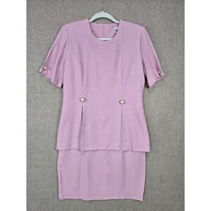 S.L. Fashions Women 12P Pink Sheath Dress Made USA Pearl Button Overlay Petite